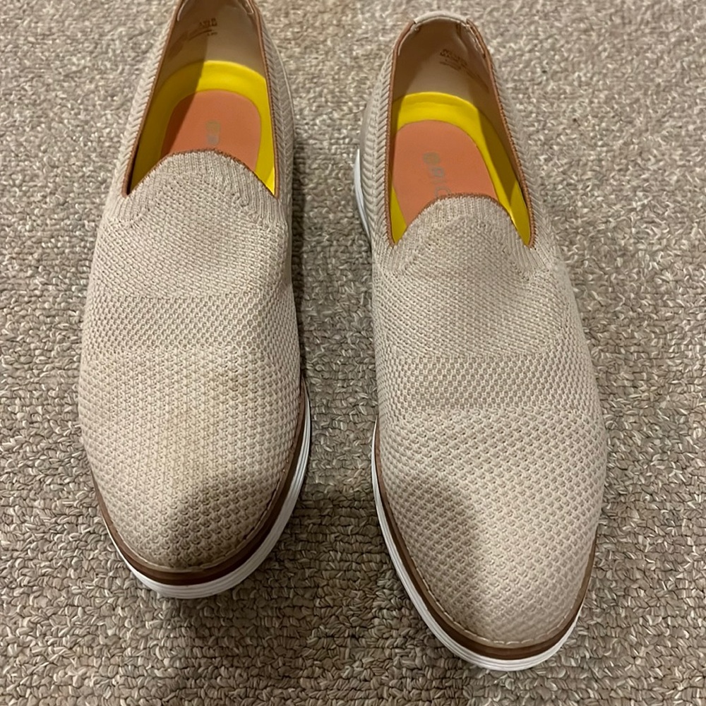 Cole Haan Light Beige Knit Slip-On Loafers